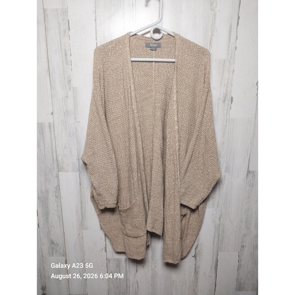 Natural Reflections XXL Beige Open Front Mixed Stitch Cardigan Sweater